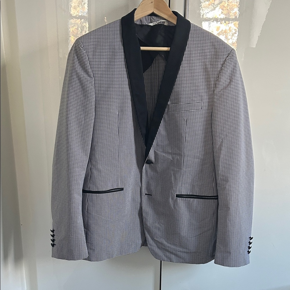 Zara Men Monochrome Patterned Blazer with Black Lapel